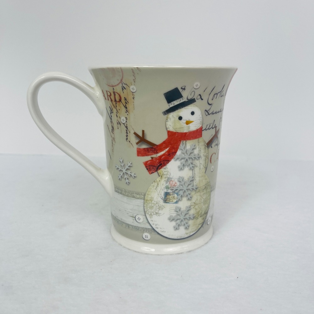 Open Road Brands Mug Let It Snow Snowman Vintage Postcard Ivory Ceramic Exc